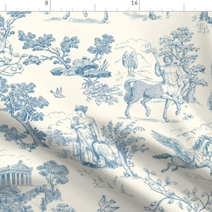 Ancient Greece Fabric - Greek Mythology Toile Blue by vinpauld - Mythical Toile Temple Mythology Fabric by the Yard by Spoonflower