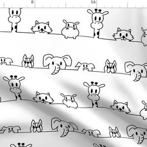 Animals Fabric - Simple Friends By Melanie Hodge - White Black Nursery Kids Animals Line Art Cotton Fabric By The Yard With Spoonflower