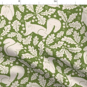 Squirrels On Green Fabric - Squirrels by riveroakstudio - Oak Leaves Acorns Woodland Animals Nature Fabric by the Yard by Spoonflower