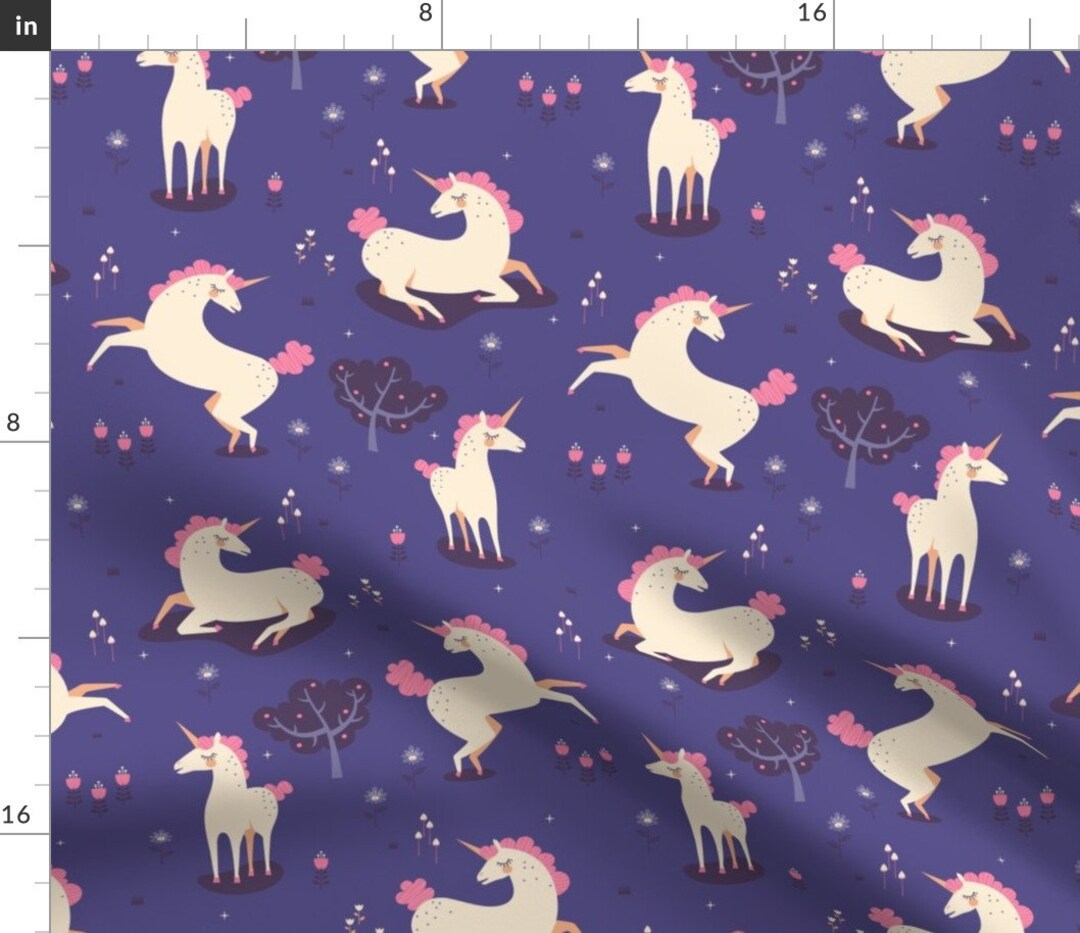 Purple Unicorn Fabric by the Yard Unicorn Land by Zesti - Etsy