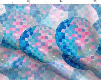 Mirror Ball Fabric - Disco Ball Dance All Night by bdarbydesigns - Watercolor Pastel Blue Pink 1970s Retro Fabric by the Yard by Spoonflower