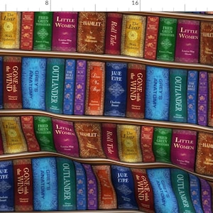 Bookshelf Fabric - Teresa&#39;s Bookshelf Small By Sssowers - Bookshelf Library Books Vintage Cotton Fabric By The Yard With Spoonflower