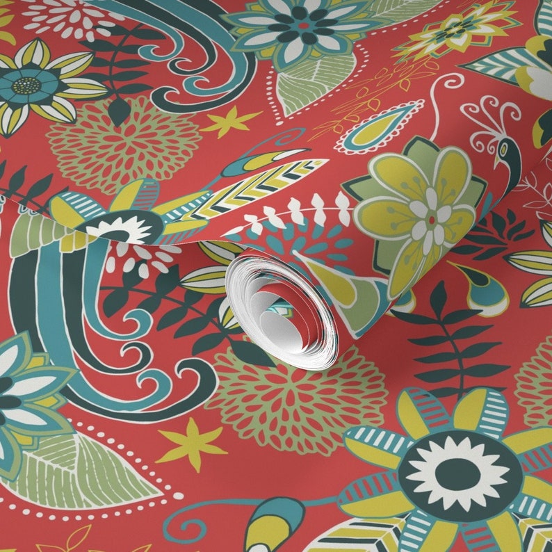 Bohemian Damask Wallpaper Peacock Paradise by Diseminger Etsy