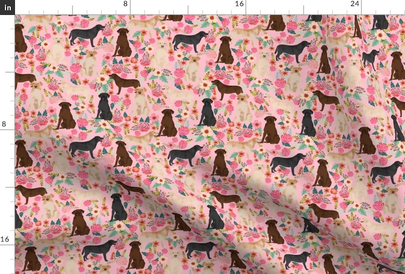 Labrador Pink Florals -Cute Labrador Dog By Petfriendly- Floral Dog Print Home Decoration Cotton Fabric By The Yard With Spoonflower Bild 1