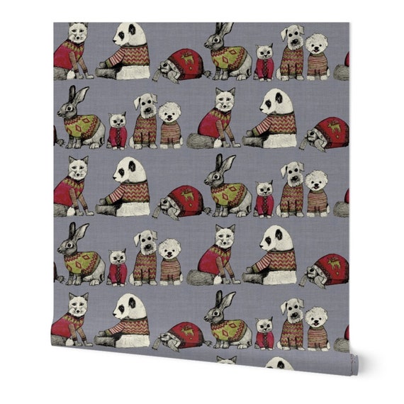 Animal Sweaters Wallpaper Vintage Chums By Scrummy Chevron Etsy