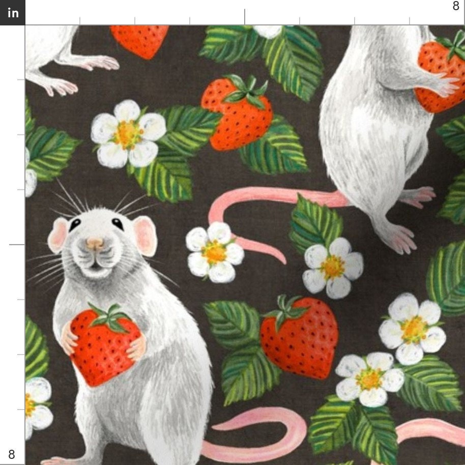 Rats Love Strawberries on vintage dark brown Wrapping Paper