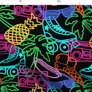 Neon Rollerskates Retro Fabric - Neon Skate Nostalgia By Cherbearcreative - Neon Lights Skating Cotton Fabric By The Yard With Spoonflower