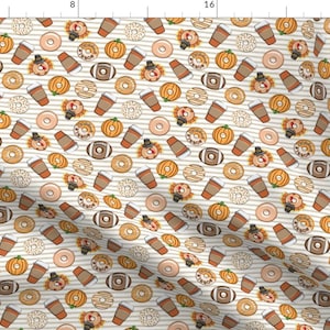 Thanksgiving Fabric - Thanksgiving Donuts And Coffee By Littlearrowdesign - Fall Autumn Treats Cotton Fabric By The Yard With Spoonflower