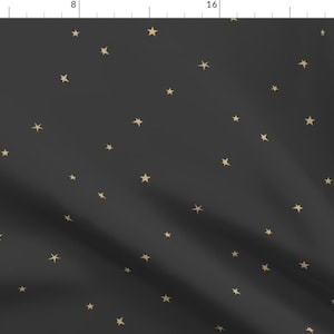 Small Stars Fabric - Sand Yellow On Washed Black Tiny Stars By Sunny Afternoon - Neutral Stars Cotton fabric by the yard with Spoonflower