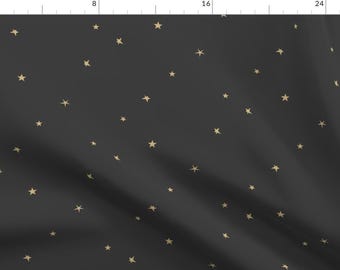 Small Stars Fabric - Sand Yellow On Washed Black Tiny Stars By Sunny Afternoon - Neutral Stars Cotton fabric by the yard with Spoonflower