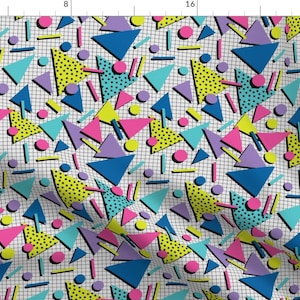 80s Fabric - Totally Tubular By Pinkpineappleworks - Retro Funky Neon Gray Checkered Geo Decor Cotton Fabric By The Yard With Spoonflower