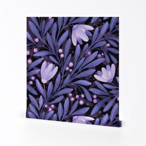 Floral Removable Peel and Stick Wallpaper - Purple Violet Lilac Botanical Magical  - Wall Art Wall Decor - Night Garden Jumbo by elena_amo