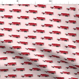 Pink Firetruck Fabric - Fire Trucks - Dark Red On Pink C19bs By Littlearrowdesign - Firetruck Cotton Fabric By The Yard With Spoonflower