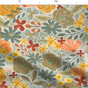 Sage Yellow Floral Fabric - Cleopatra Boho by roochita - Bright Botanical Modern Floral Meadow Wildflower Fabric by the Yard by Spoonflower