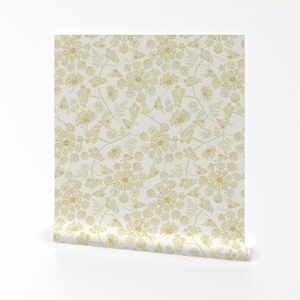 Delicate Floral Wallpaper - Queen Anne&#39;s Lace By Nelvis Valenzuela - Yellow White Kids Removable Self Adhesive Wallpaper Roll by Spoonflower
