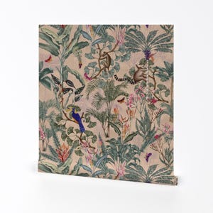 Jungle Chinoiserie Removable Peel and Stick Wallpaper - Exotic Nature Forest  - Wall Art Wall Decor - Tropical Paradise by smokeinthewoods