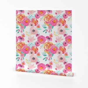 Floral Wallpaper - Blush Florals White B by Indy Bloom Design - Custom Printed Removable Self Adhesive Wallpaper Roll by Spoonflower