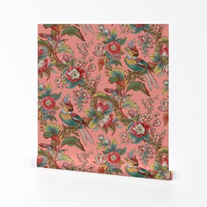 Tropical Bird Wallpaper -Edwardian Parrot Duchess By Peacoquettedesigns-Custom Printed Removable Self Adhesive Wallpaper Roll by Spoonflower