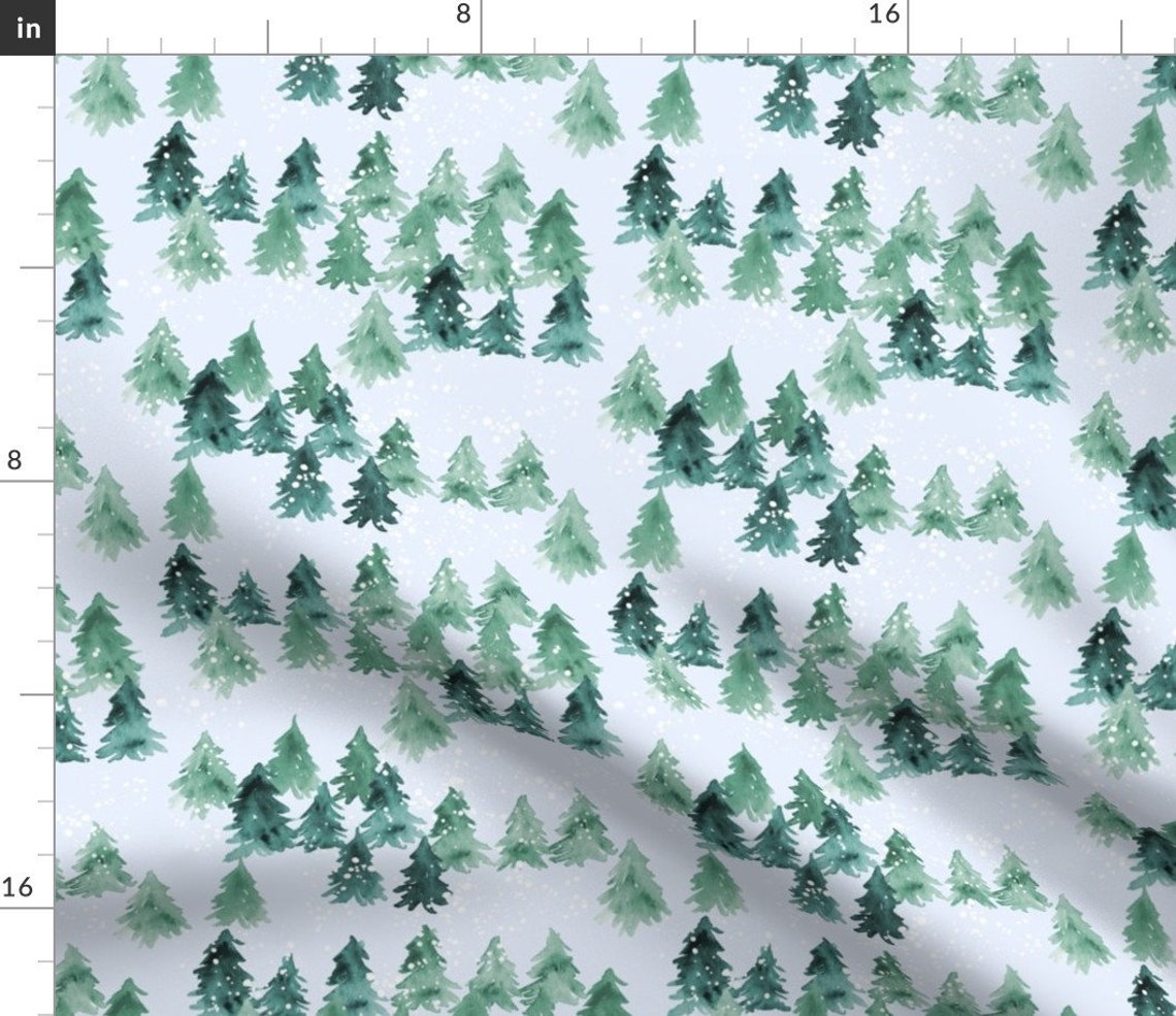 Woodland Pine Trees Fabric Chalet View by Joy and Ink Etsy