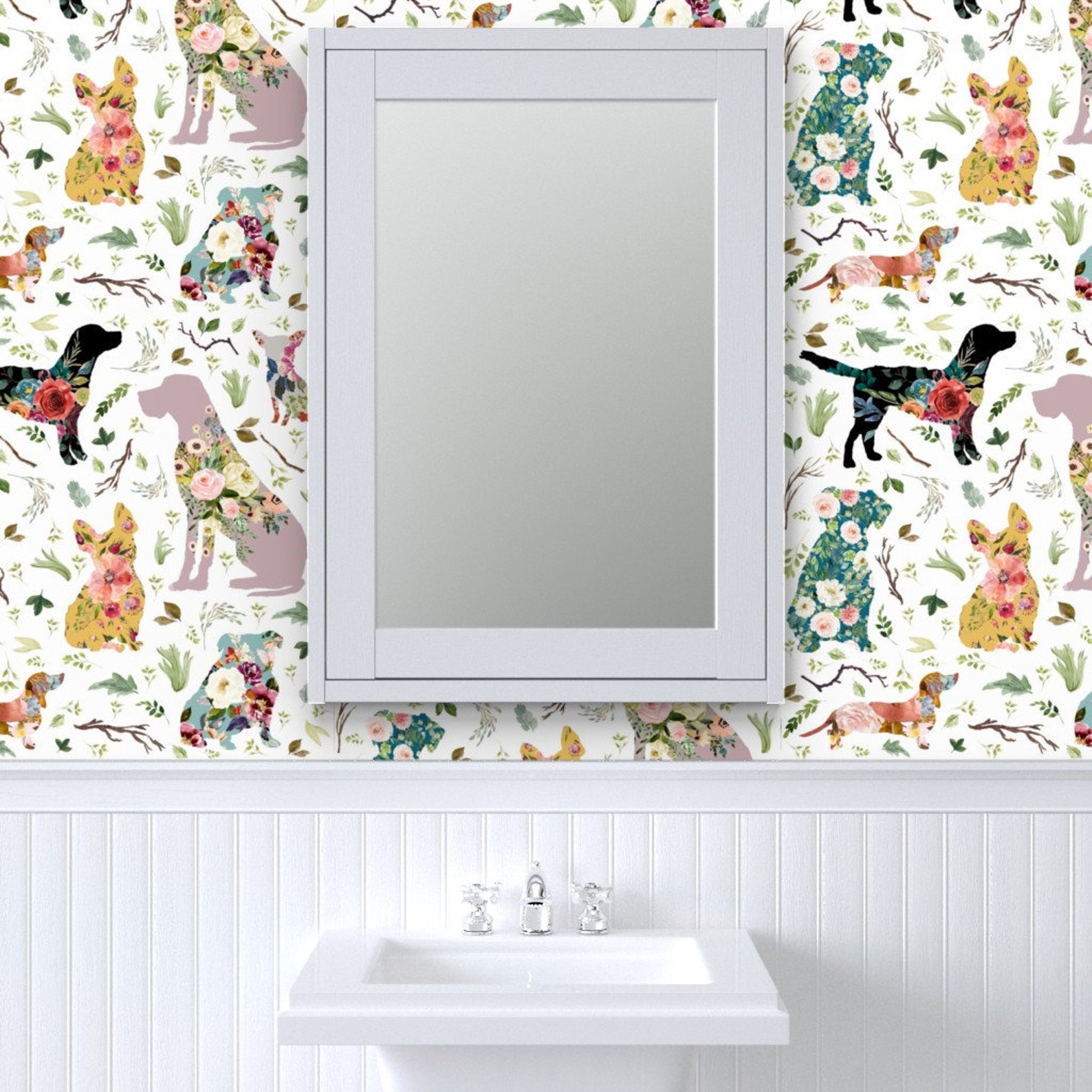 Floral Dogs Wallpaper 8 Patchwork Dogs by Shopcabin - Etsy