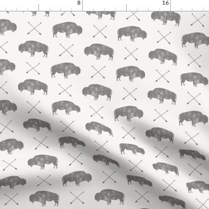 Gray Buffalo Fabric - Distressed Buffalo And Arrows (Grey On Grey) By Littlearrowdesign - Buffalo Cotton Fabric By The Yard With Spoonflower