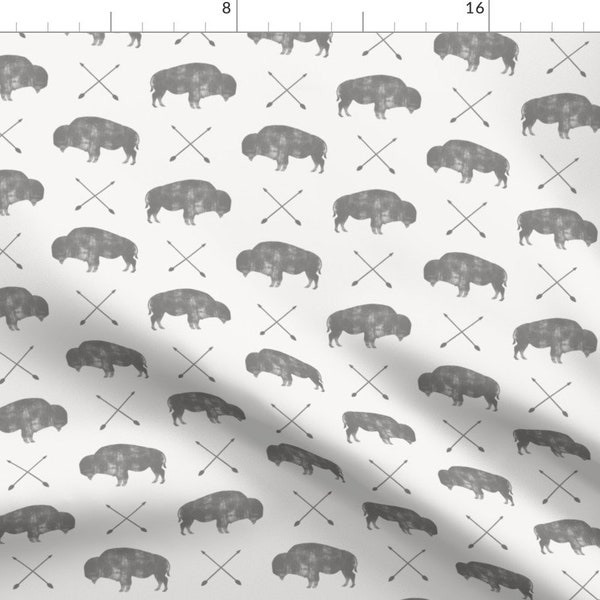 Gray Buffalo Fabric - Distressed Buffalo And Arrows (Grey On Grey) By Littlearrowdesign - Buffalo Cotton Fabric By The Yard With Spoonflower