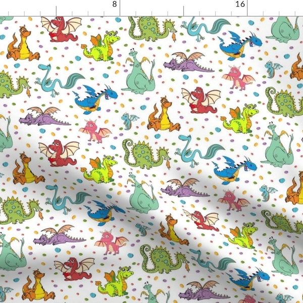 Dragon Fabric - Dragons N Rocks By Parisbebe - Dragon Purple Pink Green Kids Whimsical Magical Cotton Fabric By The Yard With Spoonflower