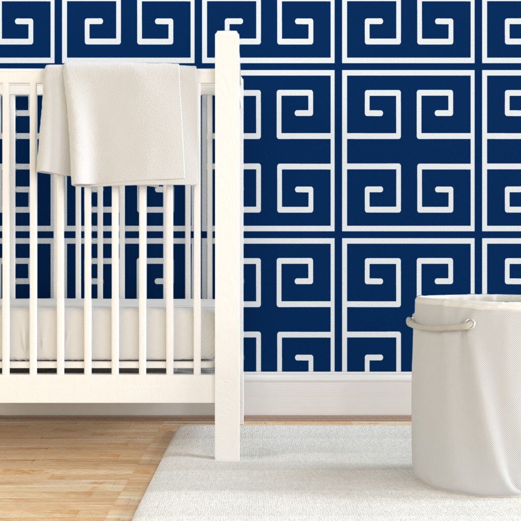 Greek Tile Wallpaper Greek Key in Navy by Lisakling - Etsy