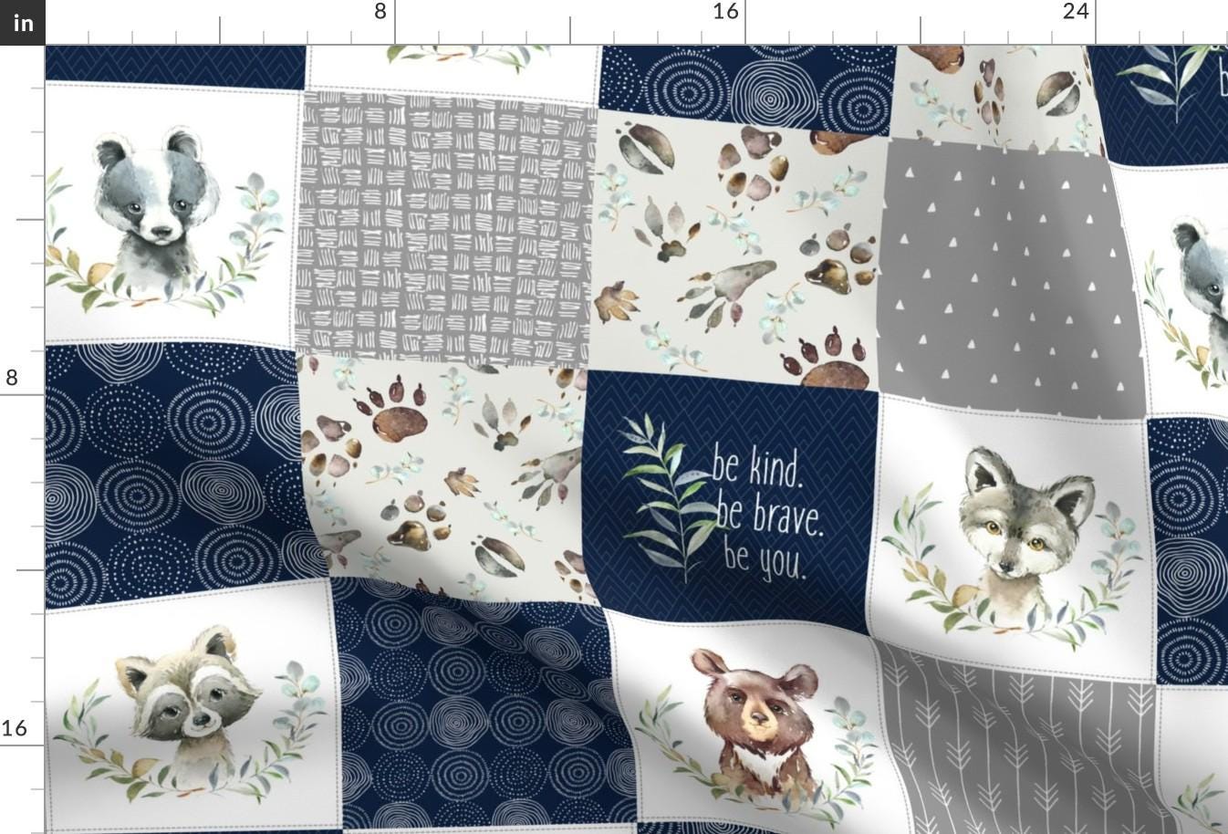Cheater Quilt Fabric - Woodland Animal Tracks By Gingerlous - Navy Blue Gray Forest Baby Boy Cotton Fabric By The Yard With Spoonflower