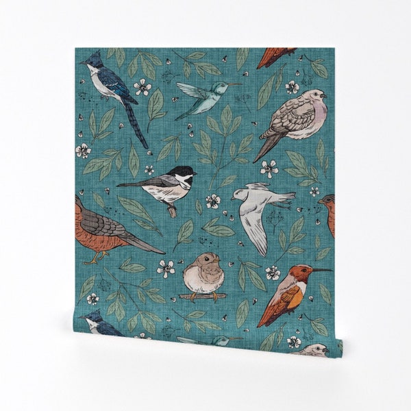 Songbirds Wallpaper - Backyard Birds by sugarpinedesign - Chickadee Blue Jay Birding Removable Peel and Stick Wallpaper by Spoonflower
