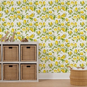 Lemon Wallpaper Lemon Blossoms By Laurapol Watercolor Fruit Citrus Custom Printed Removable Self Adhesive Wallpaper Roll by Spoonflower image 7