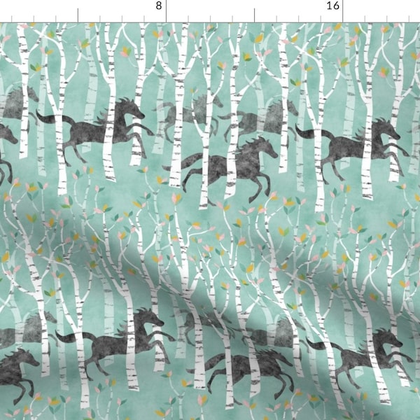 Teal Horses Fabric - All The Pretty Little Horses In Mint Coral Pink By Vo_Aka_Virginiao - Horses Cotton Fabric By The Yard With Spoonflower