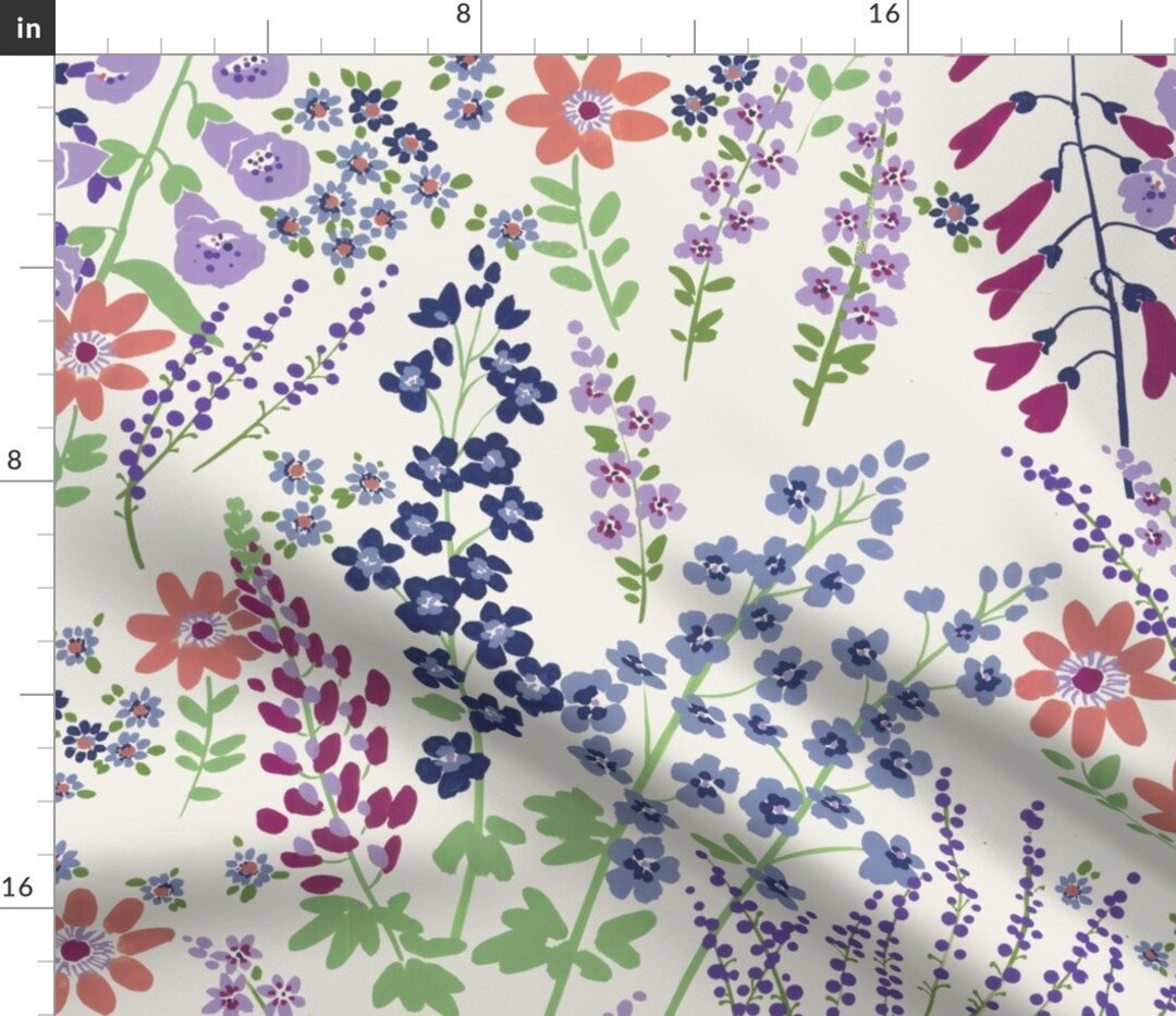 Flower Garden Fabric Flower Garden Wildflower blue Lilac Etsy