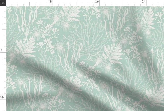 Coastal Coral Fabric - Poseidon Aqua by lori_craffey_design - Aqua Mint Nautical Seaweed Coral Ocean Fabric by the Yard by Spoonflower
