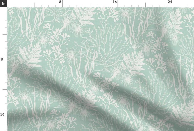 Coastal Coral Fabric - Poseidon Aqua by lori_craffey_design - Aqua Mint Nautical Seaweed Coral Ocean Fabric by the Yard by Spoonflower image 1