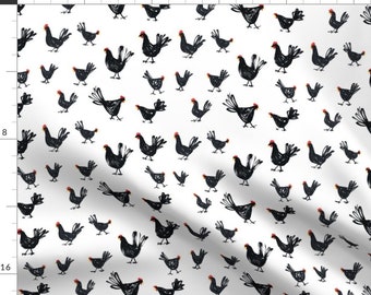 Chicken Doodle Black Farm Animals  Fabric - Sketchy Chickens By Penny Eversole - Chicken Cotton Fabric By The Yard With Spoonflower