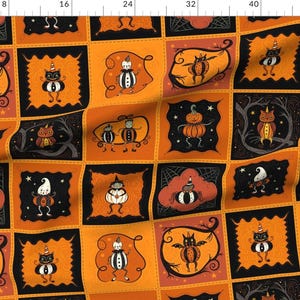 Vintage Style Fabric - Halloween Patchwork by johannaparkerdesign - Patchwork Frankenstein Spider Ghost Fabric by the Yard by Spoonflower image 2