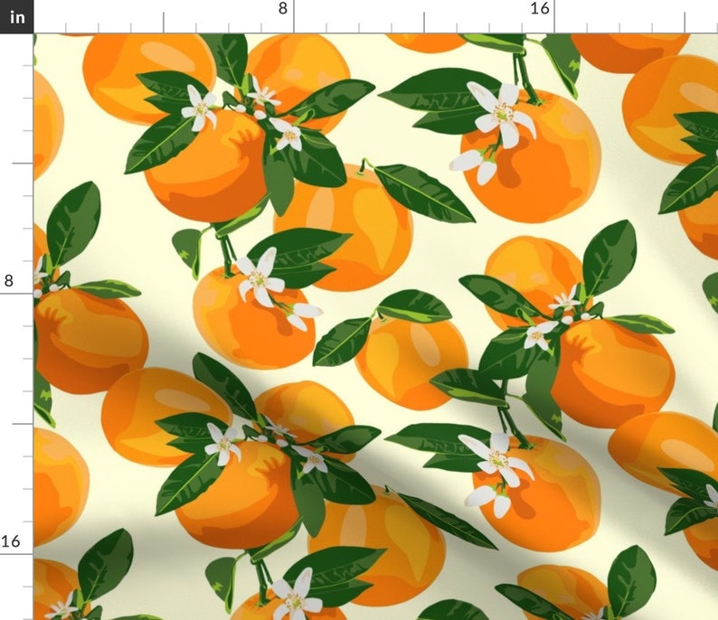 Oranges Fabric Oranges and Blossoms on Cream Ii by Etsy