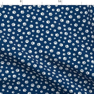 Dark Blue Fabric - Paw Prints Navy Blue And White By Jennilyn Keinsley - Dark Blue Cotton Fabric By The Yard With Spoonflower