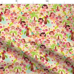 Hula Girls Fabric - Hula Cuties Light Version - Small By Miss Fluff - Hula Girls Tropical Monkey Cotton Fabric By The Yard With Spoonflower