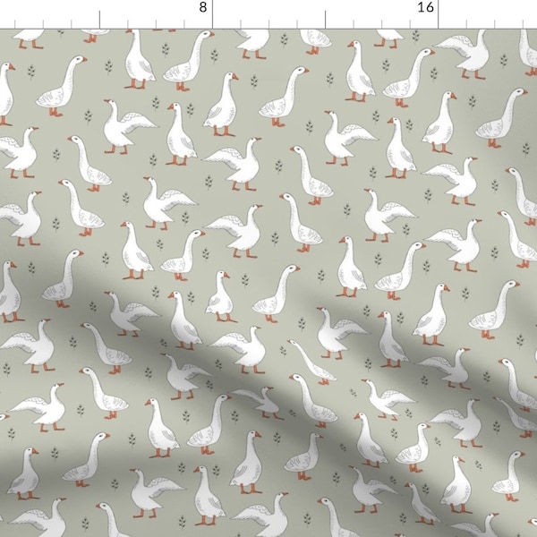 Geese Fabric - Geese // Gray Gender Neutral Farm Animals By Andrea Lauren - Geese Gray White Cotton Fabric By The Yard With Spoonflower