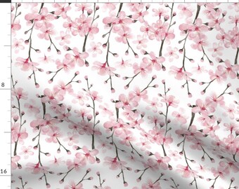 Cherry Blossom Fabric - Cherry Blossom Watercolor By Magentarosedesigns - Pink White Japanese Cotton Fabric By The Yard With Spoonflower