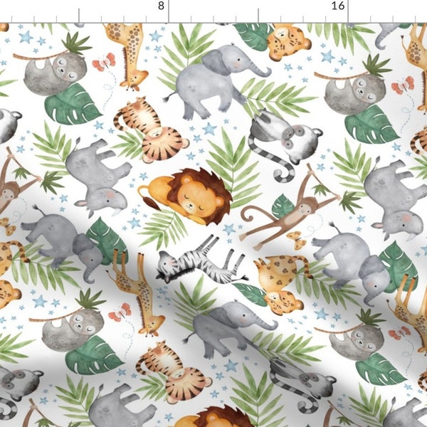 Jungle Friends Fabric - Kids Safari Animals Large By Gingerlous - Watercolor African Animals Cotton Fabric by the Yard with Spoonflower