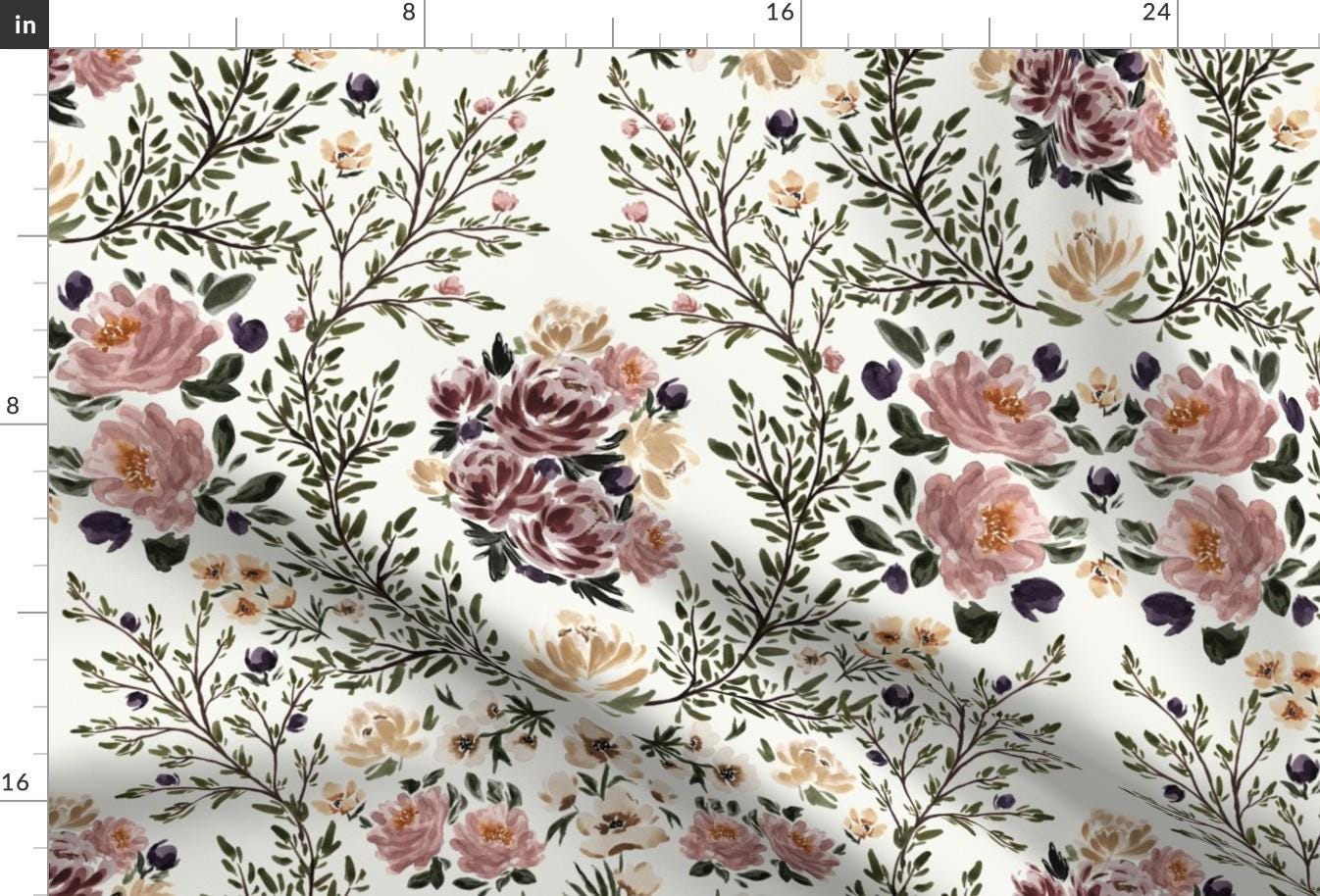 Watercolor Floral Fabric - Fiona's Garden by sabinamariadesign - Romantic Rose Dusty Pink Botanical Garden Fabric by the Yard by Spoonflower