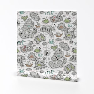 Map Wallpaper - Pirate Adventure Von Caja Design - Seekarte Individuell bedruckte, entfernbare, selbstklebende Tapetenrolle von Spoonflower