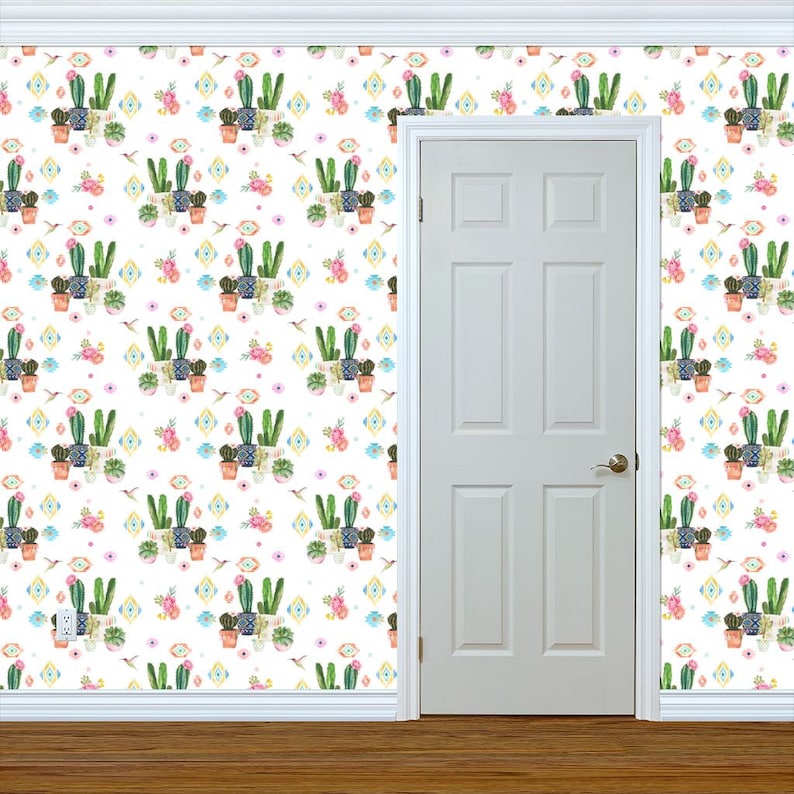 Succulent Wallpaper Green Custom Printed Removable Self Adhesive Wallpaper Roll by Spoonflower 6 Valladolid Flowers Cactus By Shopcabin