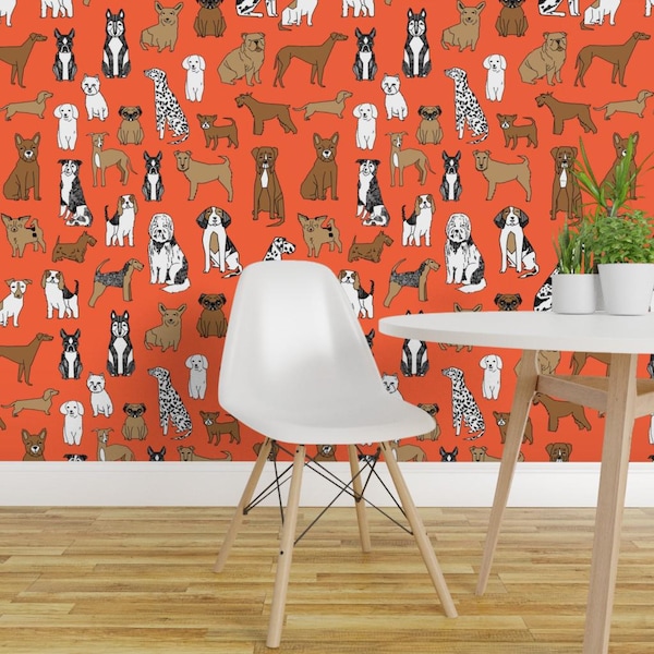 Hunde Tapete - Hunderasse Orange Hunde von Andrea Lauren - Hunde Orange Individuell bedruckte entfernbare selbstklebende Tapetenrolle von Spoonflower