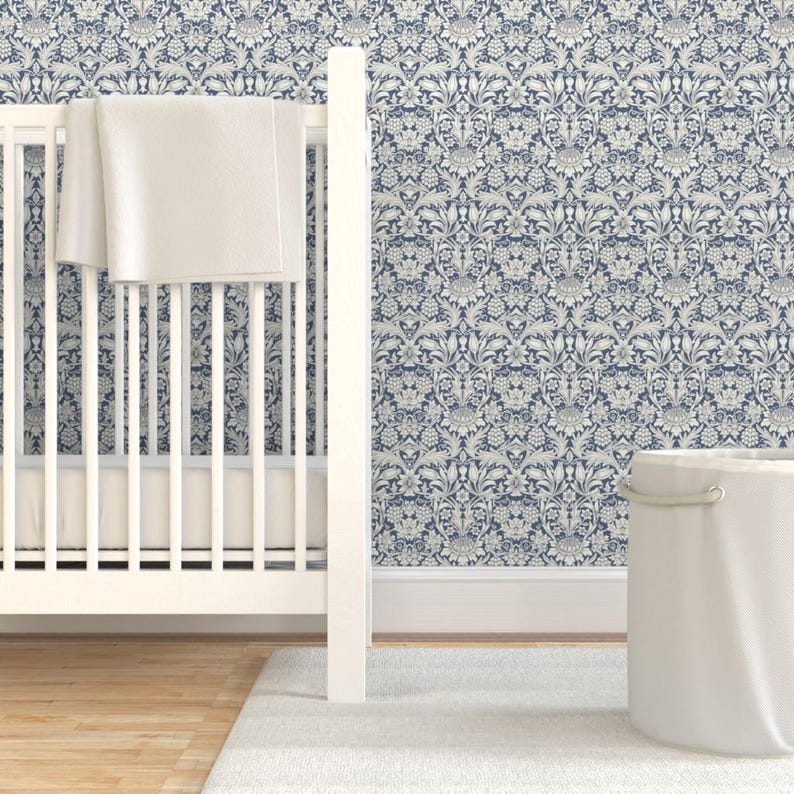 Victorian Floral Peel and Stick Wallpaper - English Garden William Morris - Removable Wall Decor Art - Sunflower Blue by wbbeardie image 6