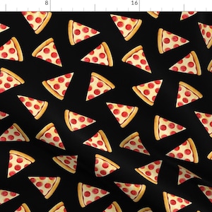 Pizza Fabric - Pizza Slice By Littlearrowdesign - Black Red Yellow Food Delivery Pizza Kids Cotton Fabric By The Yard With Spoonflower