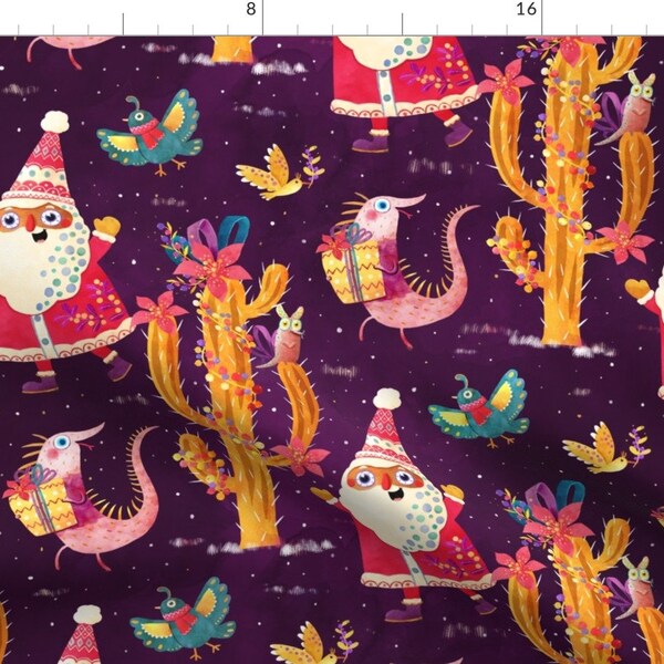 Iguana Christmas Desert Cactus Fabric - Our Mexican Christmas By Monika Suska - Iguana Purple Cotton Fabric By The Yard With Spoonflower